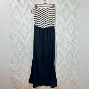Forever 21 striped navy strapless tube maxi dress size L